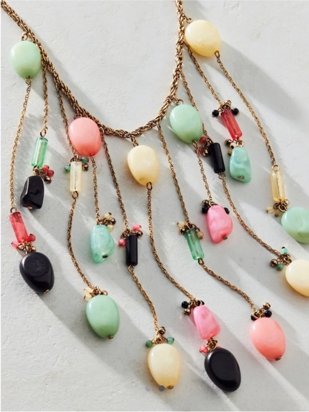 New! Boho Colorful Gold Mixed Stone Bib Boho Necklace (1076) - Picture 3 of 4